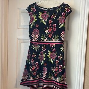 Black, pink, and green summer floral dress